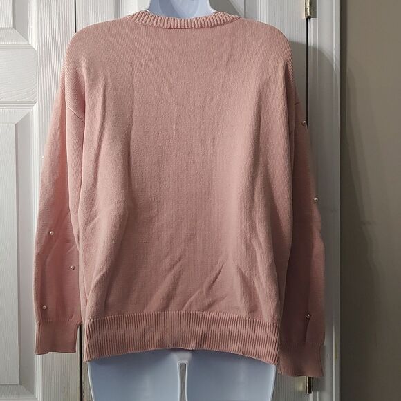 St John's Bay pinkish blush sweater with faux pearl accents Sz L - Picture 3 of 4